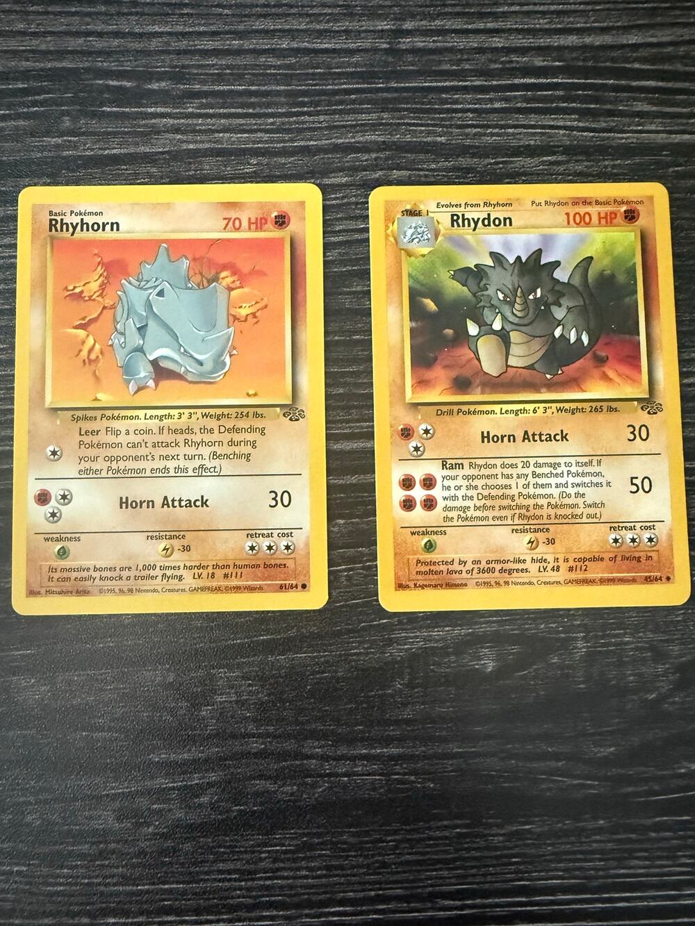 Vintage 1999 Pokémon Card Lot - Jungle Set Rhyhorn 61/64 & Rhydon 45/64
